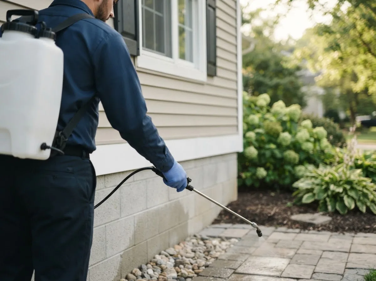 Pest control technician inspecting a home in Rehoboth, MA